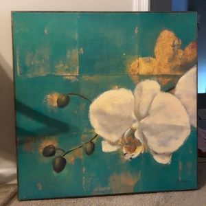 Mint, gold and white floral painting